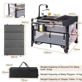 5-in-1 Baby Pack and Play with 4-Level Adjustable Height and Changing Table