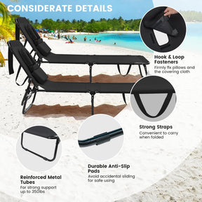 Face Down Tanning Chair, Beach Lounge Chair with 5-Level Adjustable Backrest & 3 Removable Pillows