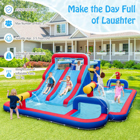 Water Slide Park, 5-in-1 Inflatable Jumping House w/Dual Slides, Climbing Wall (without Blower)