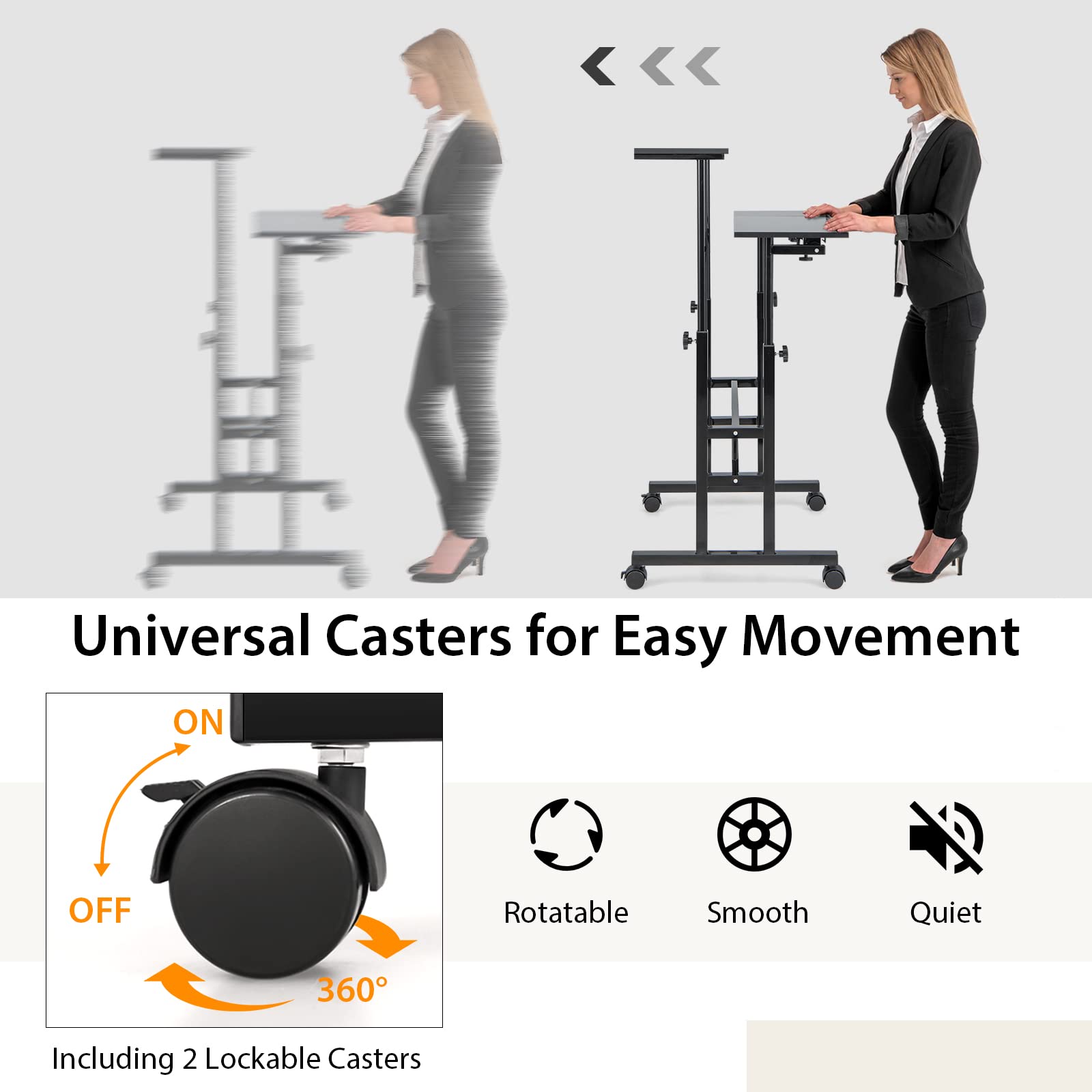Giantex Mobile Stand up Computer Desk, Rolling Standing Laptop Cart with 2 Tilting Desktops