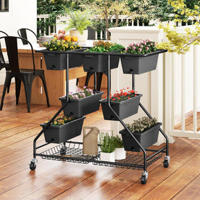 Vertical Raised Garden Bed w/7 Planter Boxes, Storage Baskets, Drainage Holes, 4 Lockable Casters