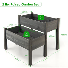 2 Tier Wooden Raised Garden Bed, Fir Wood Elevated Planter Garden Box