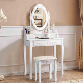 Makeup Vanity Set with Rotating Mirror and 10 LED Dimmable Bulbs