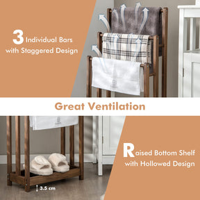 Freestanding Wood Towel Rack, 3-Tier Towel Rack Holder with Bottom Storage Shelf, Anti-toppling Device