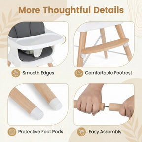 Convertible High Chair for Babies & Toddlers, Baby Feeding Chair w/3-Position Adjustable Tray & 5-Point Harness