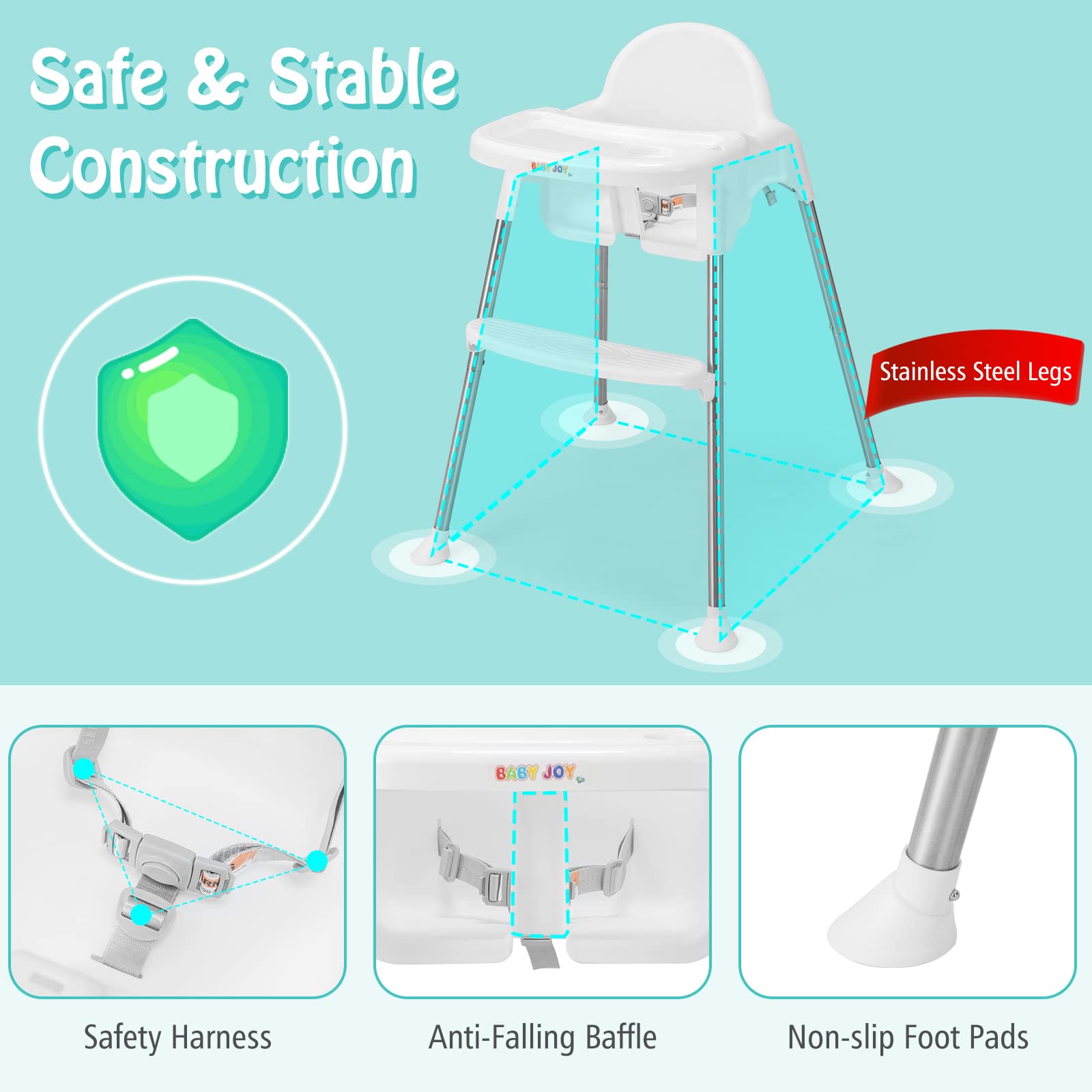 Baby High Chair, 4-in-1 Convertible Baby Highchair w/Removable 2-Psosition Double Tray