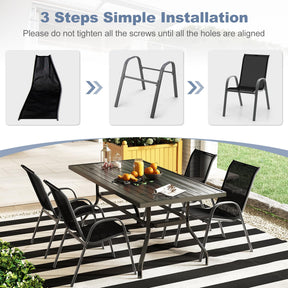Set of 4 Outdoor Patio Chairs, Stackable Armchair with Weather-Resistant Fabric, Sturdy Steel Frame