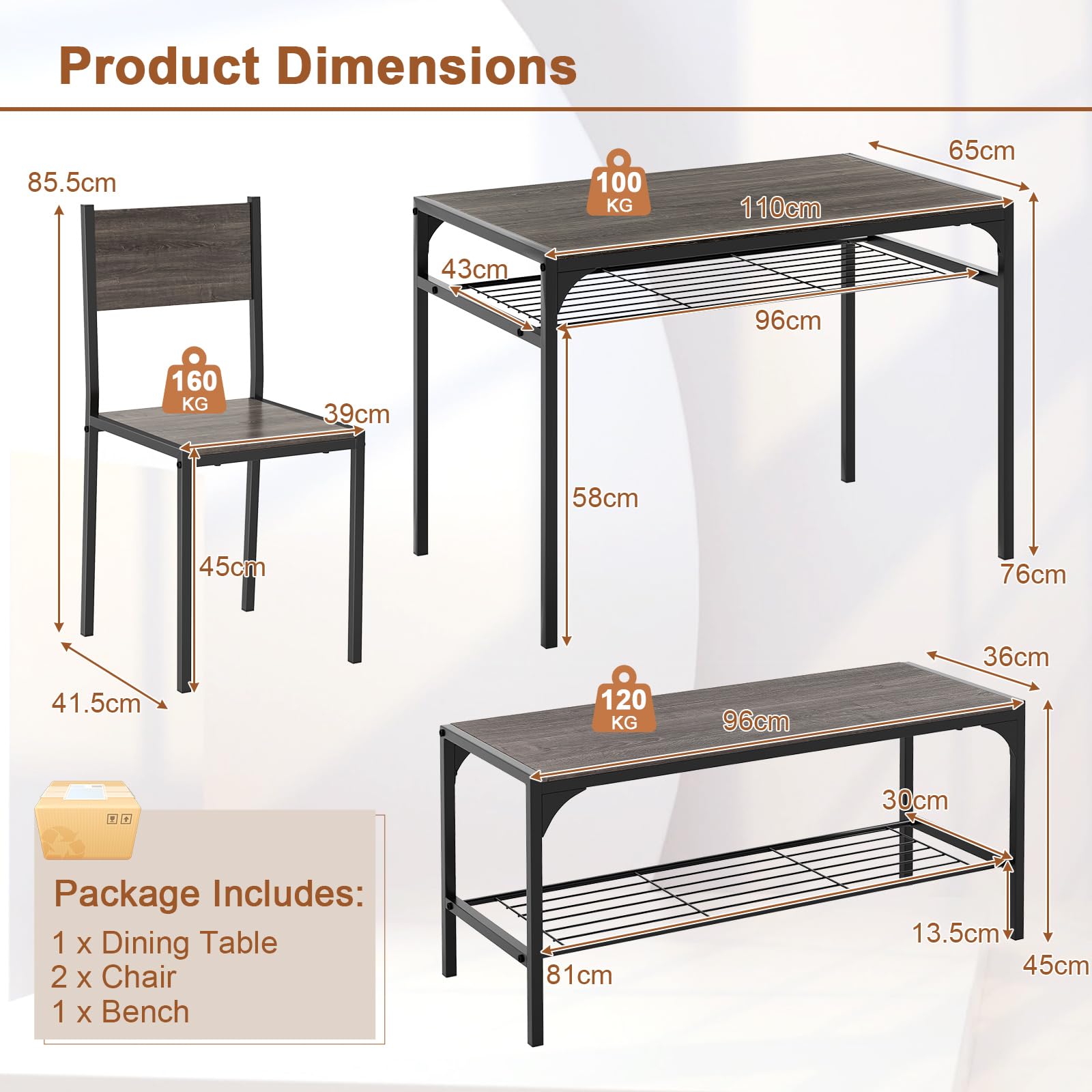 Giantex 4-Piece Dining Set Dining Table w/ 2 Chairs and Bench for 4