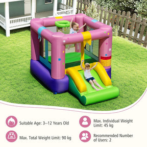 Inflatable Bounce House, Kids Bouncy Castle with Slide & Basketball Rim
