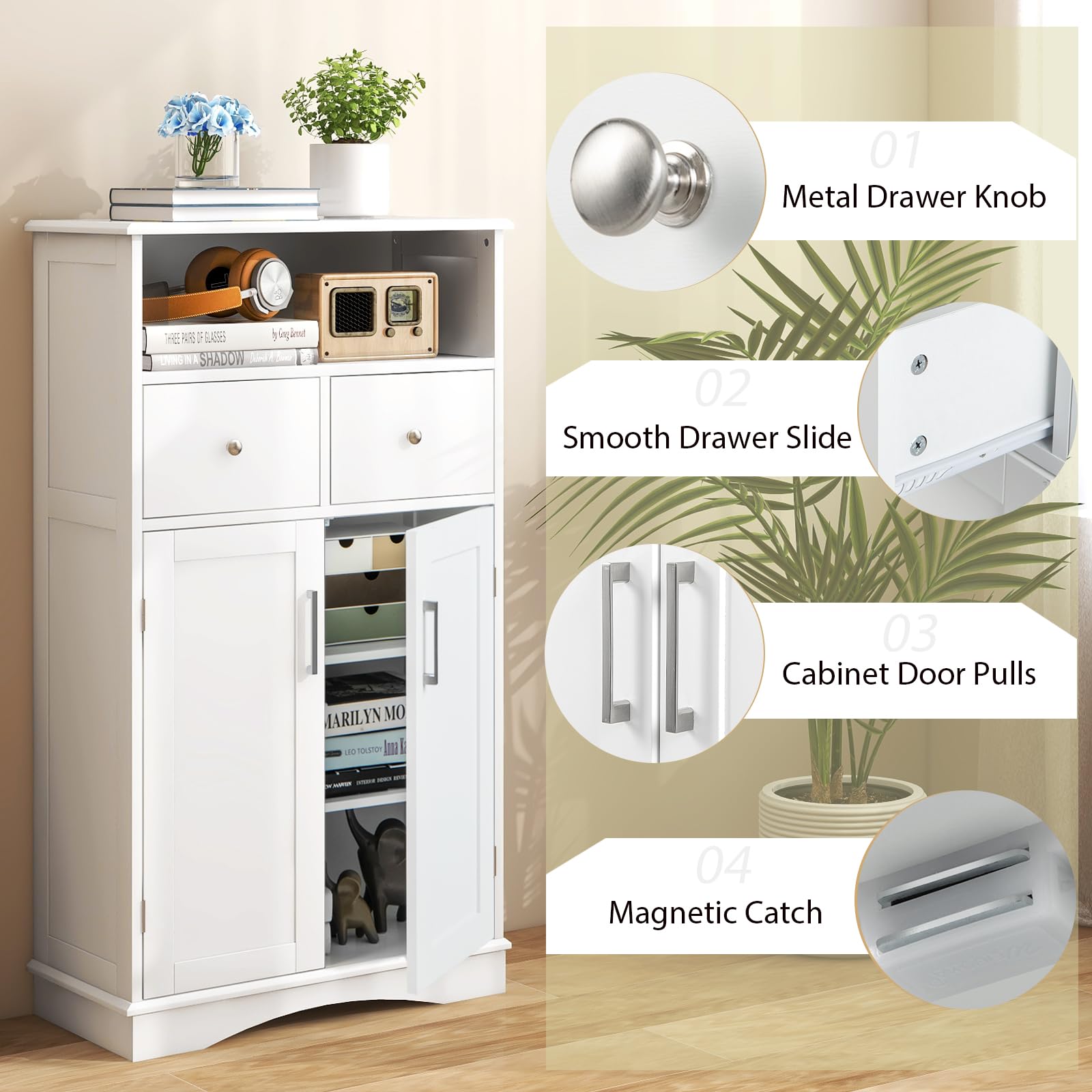 Giantex Bathroom Floor Cabinet Freestanding Storage Cabinet with 2 Doors