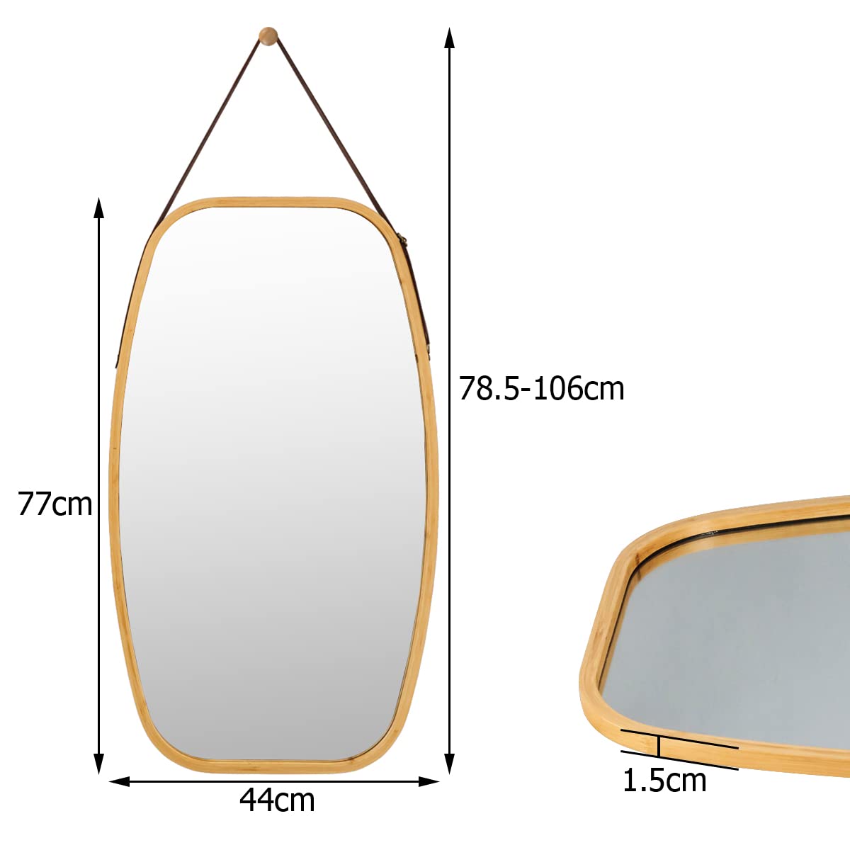 Giantex Wall Hanging Mirror, Bathroom Full Length Mirror, Hanging Wall-Mounted Mirror w/ Bamboo Frame