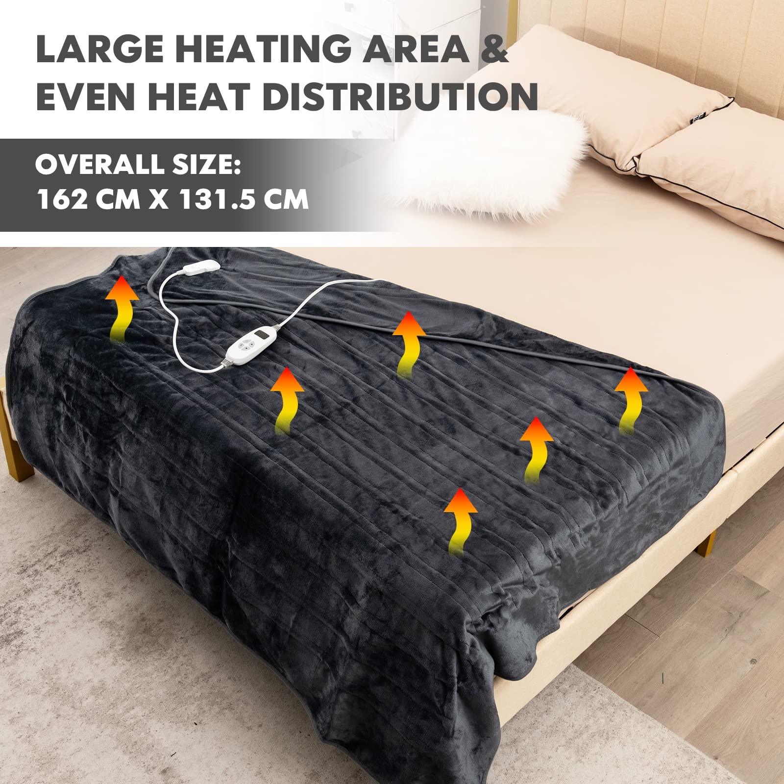 Electric Heated Blanket Throw, Double-Sided Fleece Soft Fast Heating Blanket w/9 Heat Settings, 9 Hours Timing Function