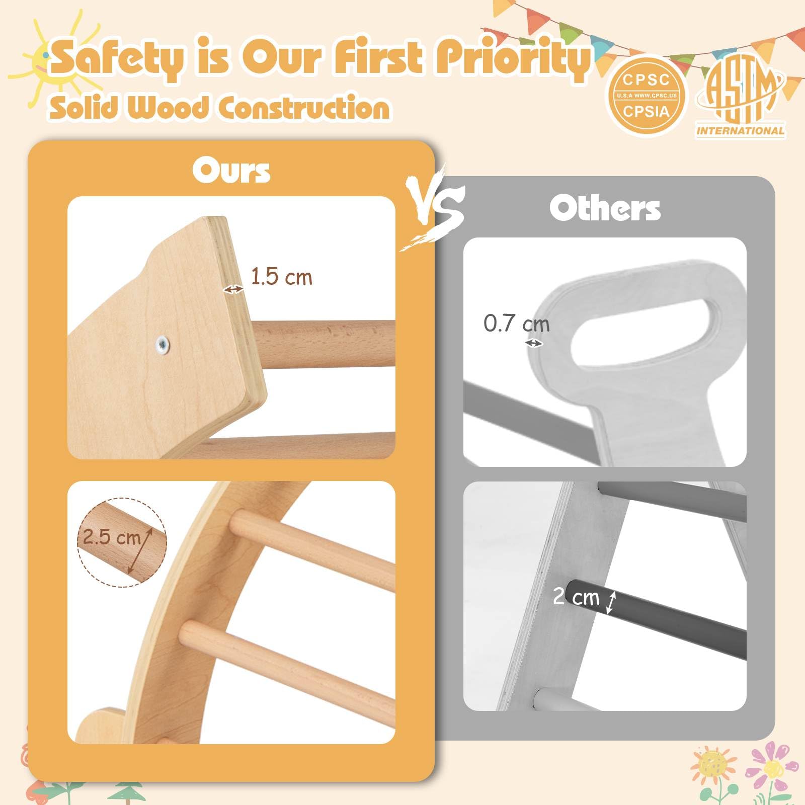 6 in 1 Climbing Arch for Toddlers, Wooden Kids Rocker Arch Climbing Toy with Removable Cushion