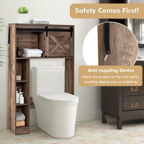Giantex Over The Toilet Storage Cabinet, Freestanding Bathroom Organizer with Sliding Barn Door & Storage Shelves