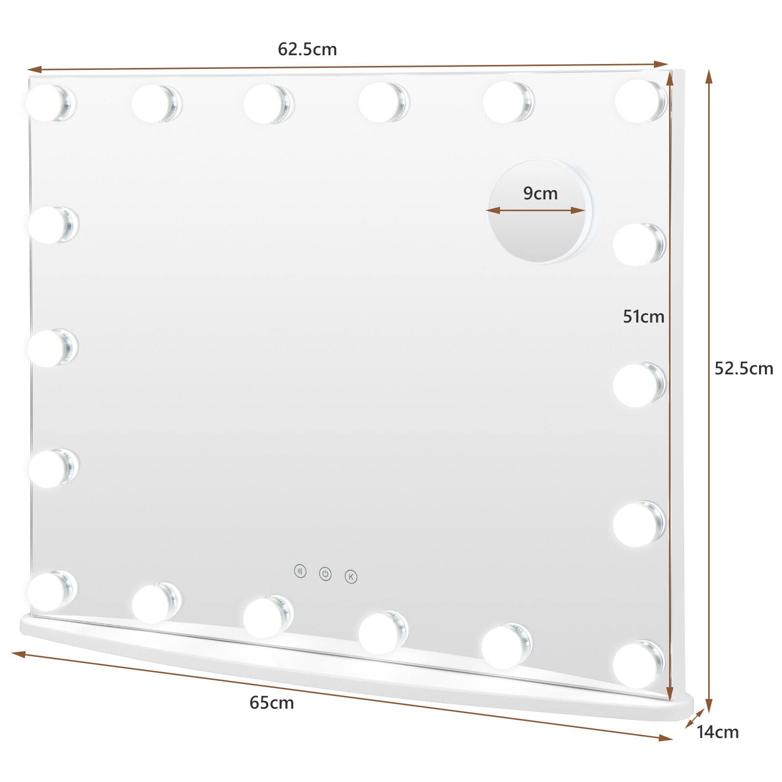 Giantex 65cm Vanity Mirror with Lights, Large Makeup Mirror with 18 Dimmable LED Bulbs, Wall-Mounted