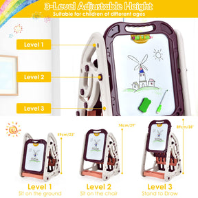 Kids 3 in 1 Kids Art Easel, Double Sided Magnetic Whiteboard & Chalkboard