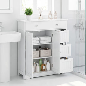 Bathroom Floor Cabinet, Large Storage Cabinet with 4 Drawers, 2 Doors & Adjustable Shelf