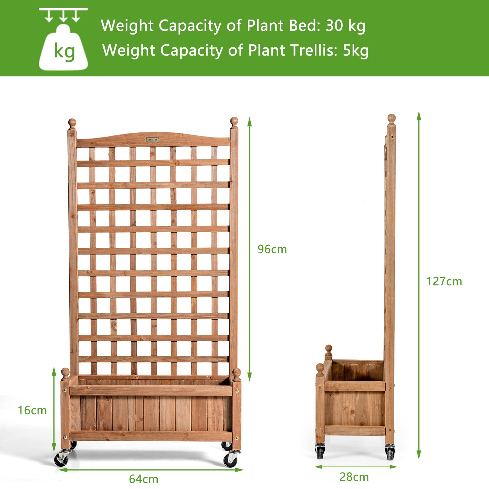 Giantex 127 cm Mobile Plant Raised Bed, Solid Wood Planter Bed