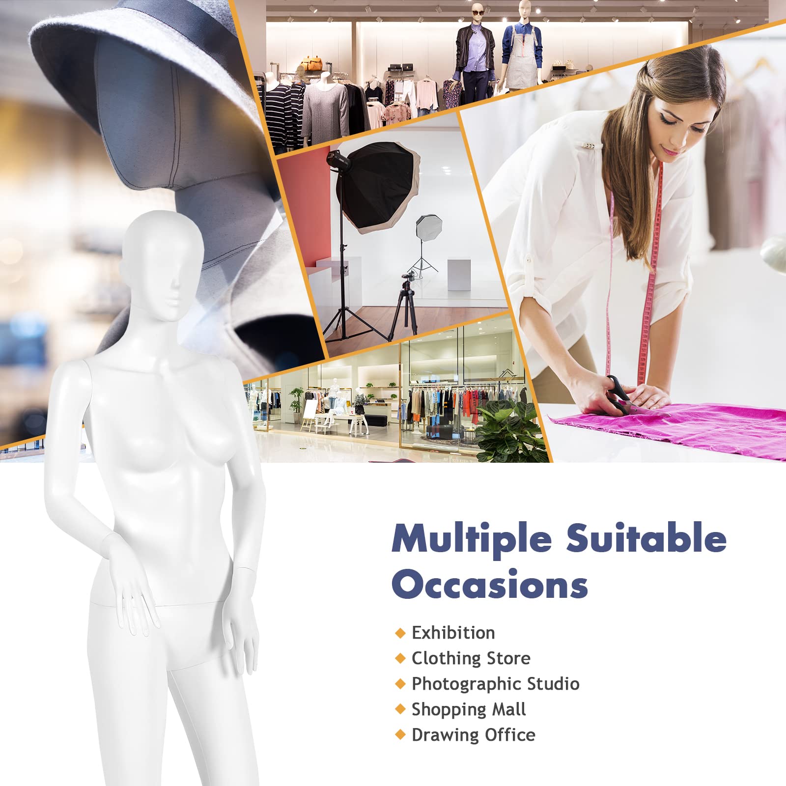 177 cm Female Mannequin, Adjustable & Detachable Manikin with Stable Iron Base