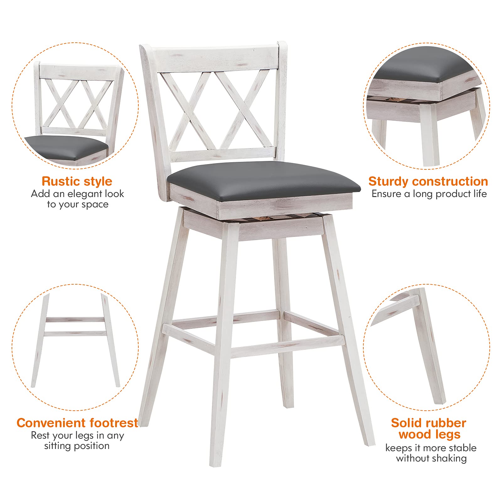 Giantex Set of 2 Bar Stool, Counter Height Barstool W/Foot Rest Upholstered Cushion