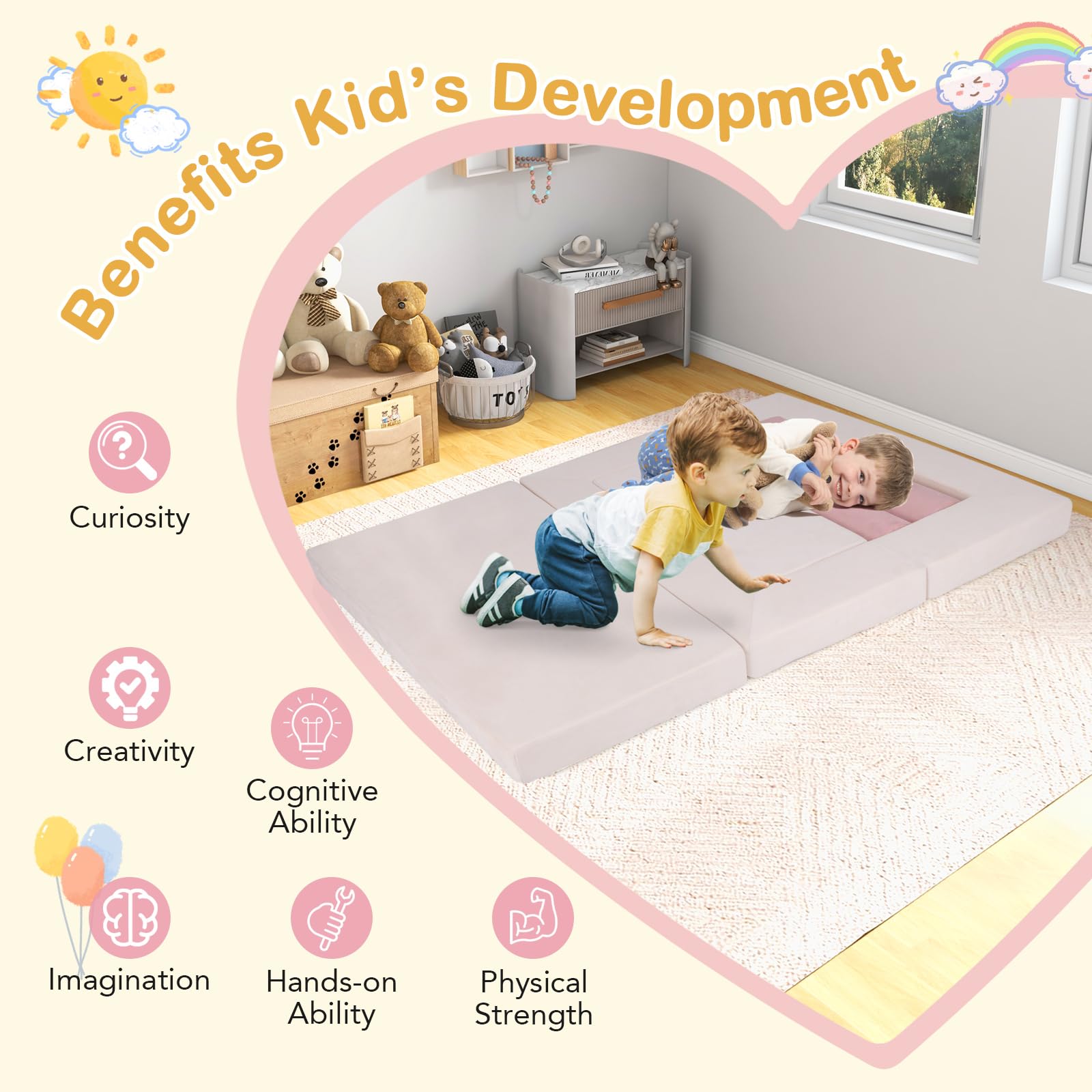 9-Piece Modular Kids Play Couch with Machine-washable Covers