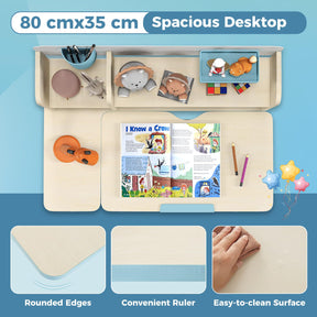 Kids Study Desk, Height Adjustable Children Writing Table w/Tilt Desktop