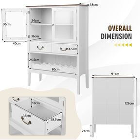 Giantex Sideboard Buffet Cabinet, Storage Cabinet with 2 Tempered Glass Doors, 2 Drawers, White
