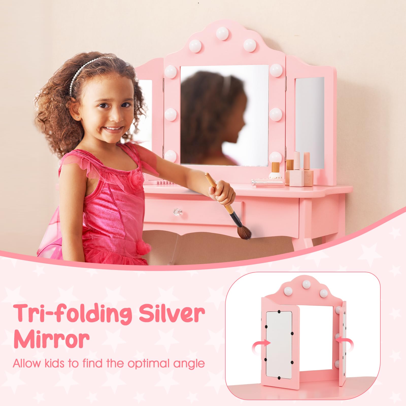 Kids 2-in-1 Vanity Table and Stool Set