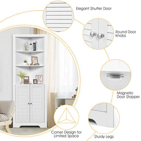 Bathroom Corner Tall Storage Cabinet w/ 3 Open Shelves Storage Organizer White