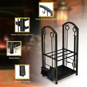 Giantex Firewood Rack with 4 Fireplace Tools Wrought Iron Log Storage Rack