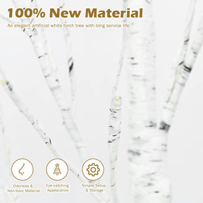 1.2/1.5/1.8 M Artificial Twig Birch Tree with 48/72/96 Warm White LED Lights for Christmas