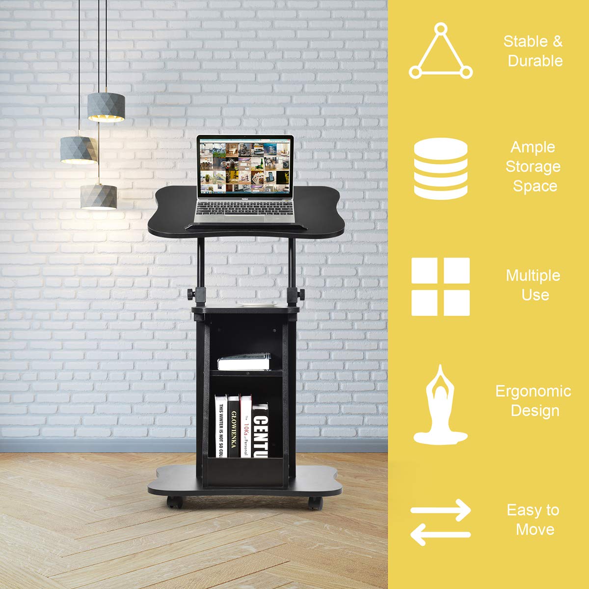 Giantex Mobile Laptop Desk, Height Adjustable Computer iPad PC Stand Table w/Wheels & Storage