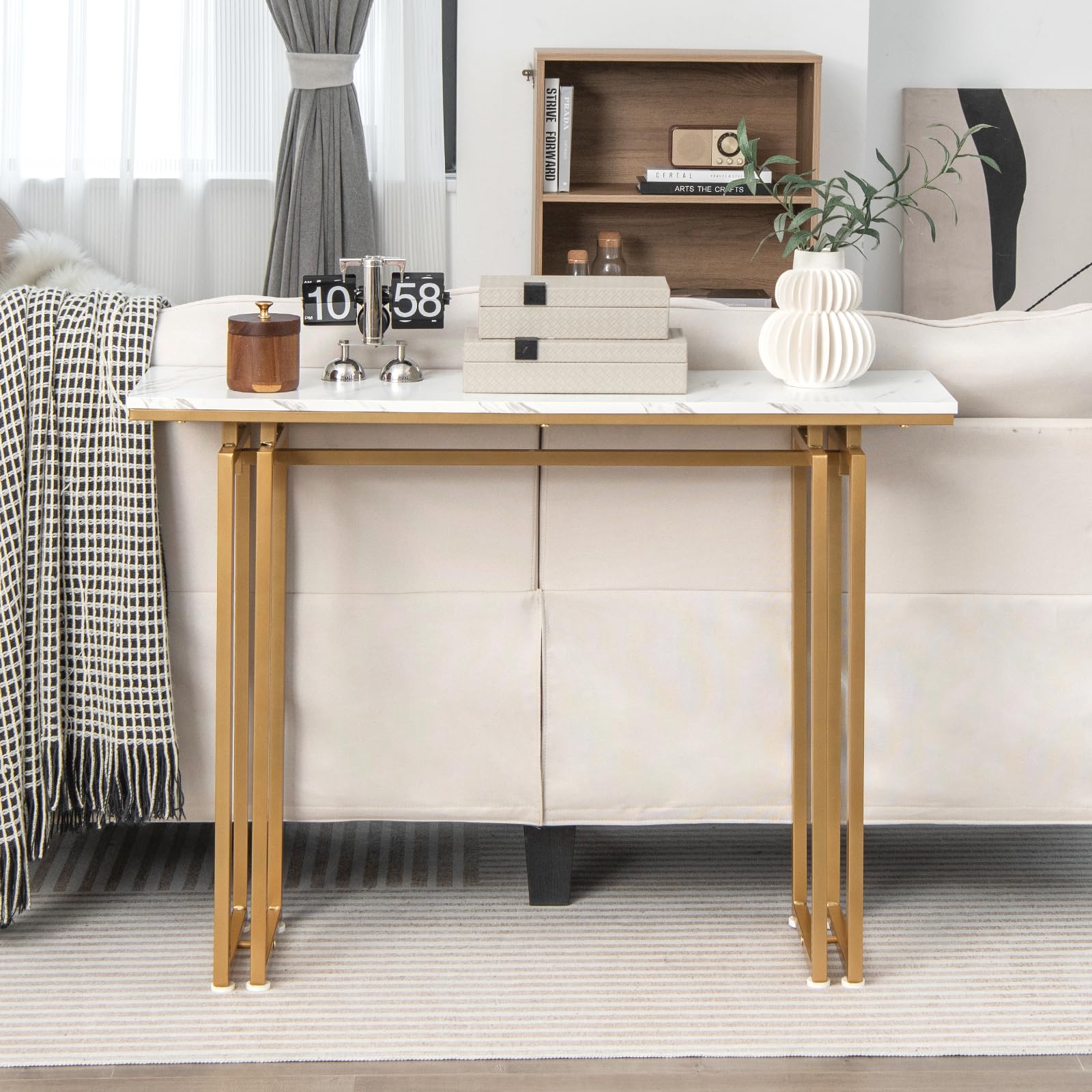 Giantex 110cm Console Table, Faux Marble Sofa Table w/Sturdy Metal Legs