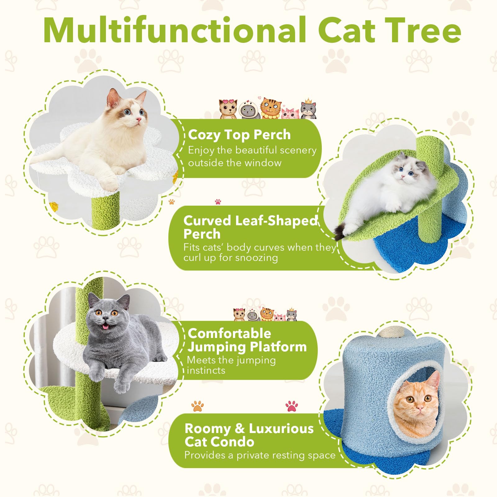 4-Tier Modern Cat Tree Tower for Indoor Cats