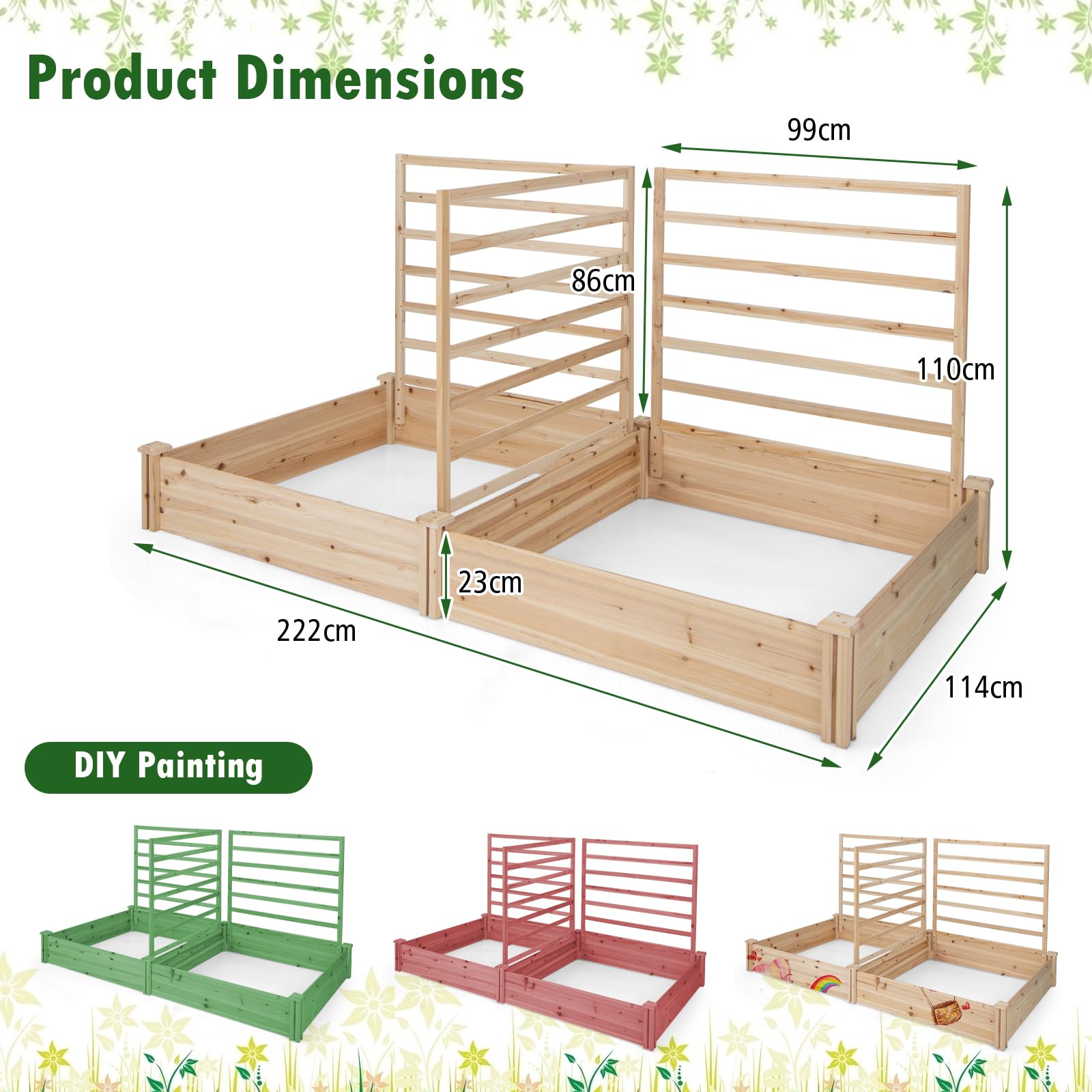 Raised Garden Bed w/ 2 Planter Boxes & 3 Trellis