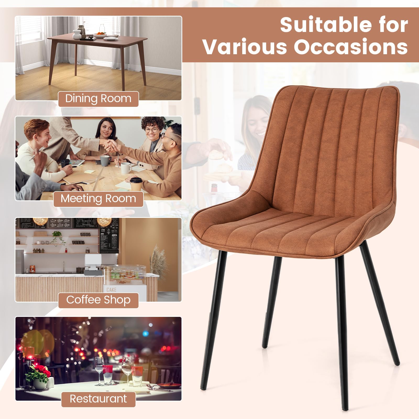 Giantex Dining Chair Set of 2, Faux-Leather Fabric Kitchen Dining Room Chairs, Upholstered Leisure Chairs w/Metal Legs