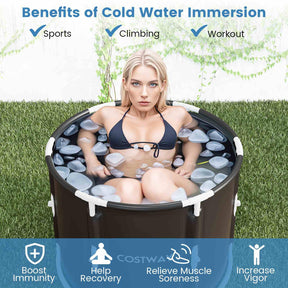 Ice Bath Tub for Adult, Outdoor Ice Plunge Tub w/Lid, Foldable Athletes Cold Therapy Tub at Home Garden Yard