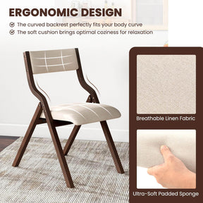 Giantex Folding Dining Chair Set of 2, Wooden Upholstered Dining Chairs