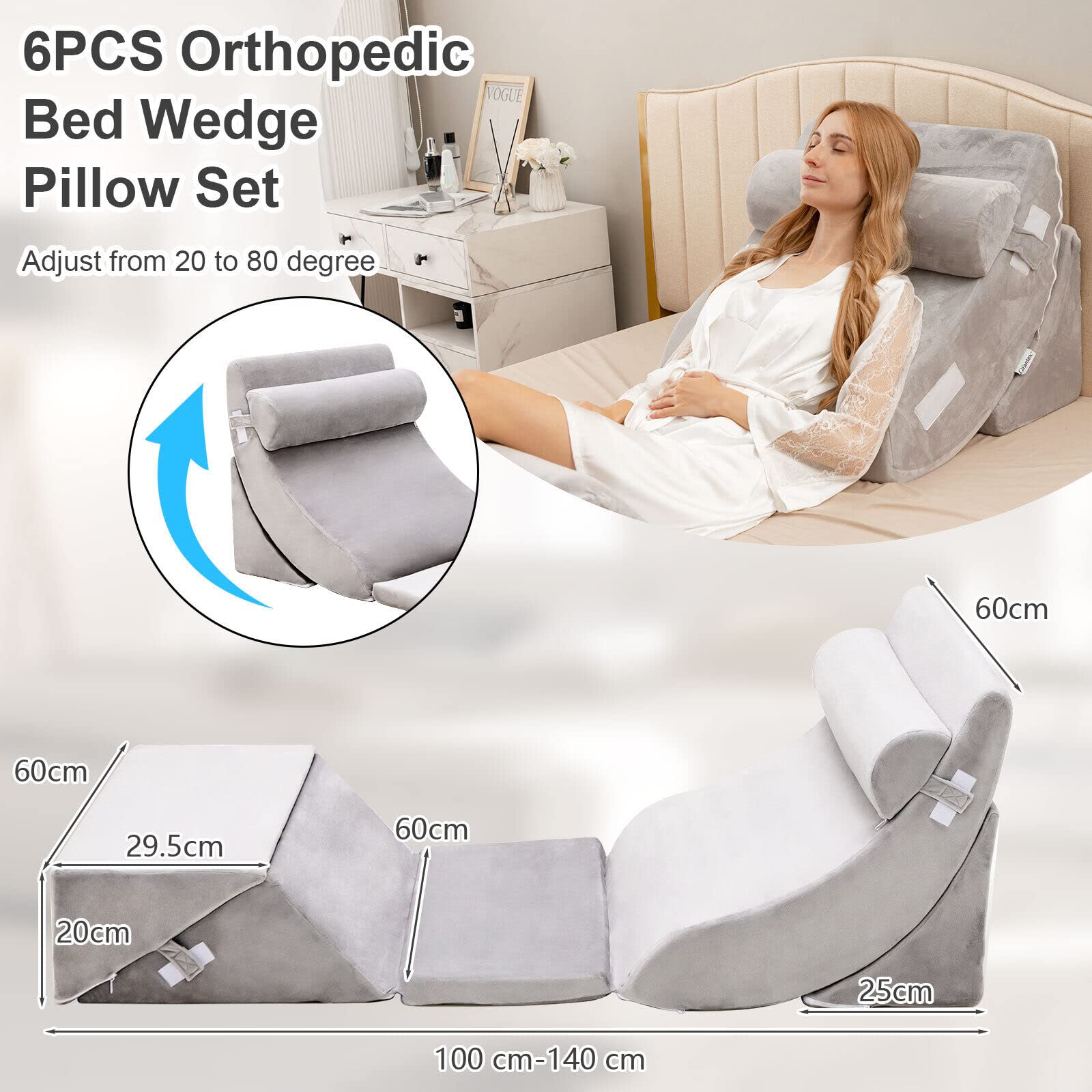 Giantex 6PCS Orthopedic Bed Wedge Pillow Set