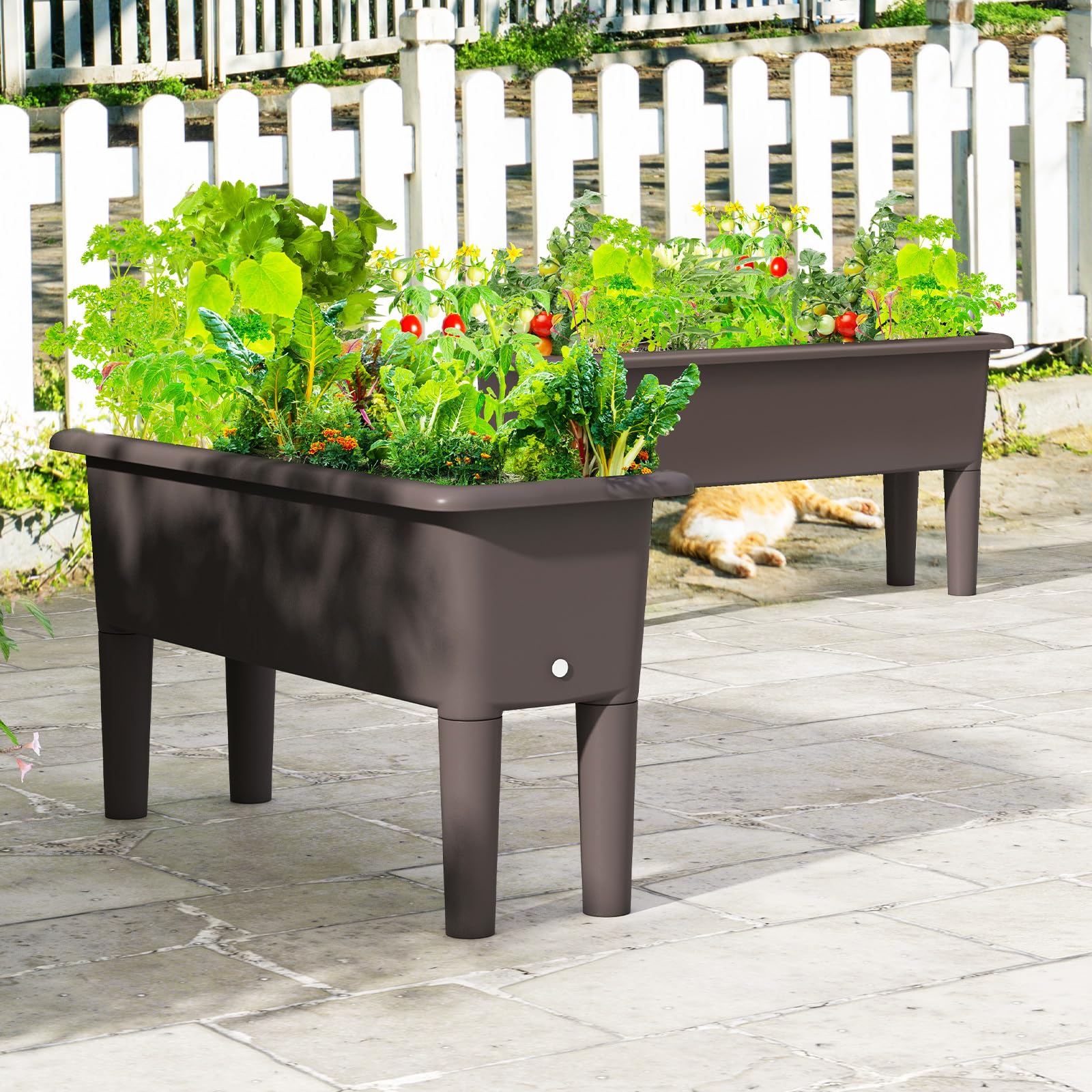 2 PCS Raised Garden Beds, Self-Watering Planter Box with Detachable Legs & Drainage Hole