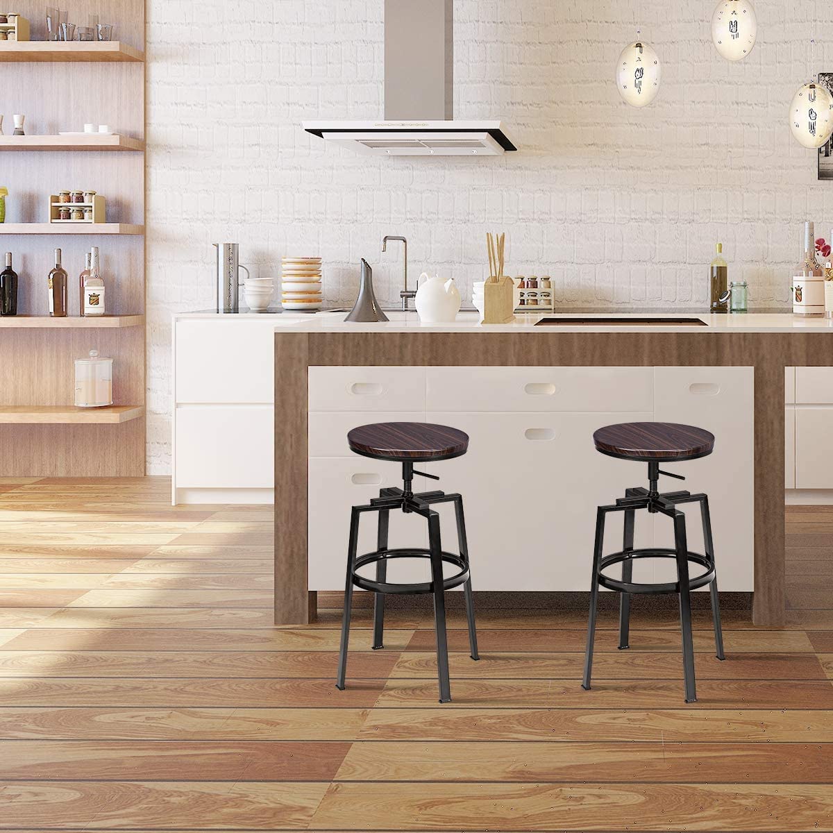 Giantex Swivel Bar Stool Set of 2, Counter Height Bar Chairs w/Adjustable Height, Footrest & High Seat