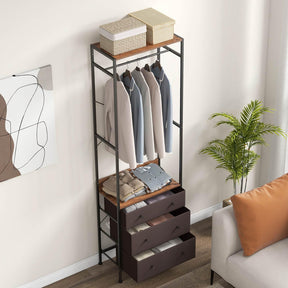 Freestanding Closet Organizer, Clothing Stand Dresser w/ 3-Position Hanging Rod & Storage Shelves