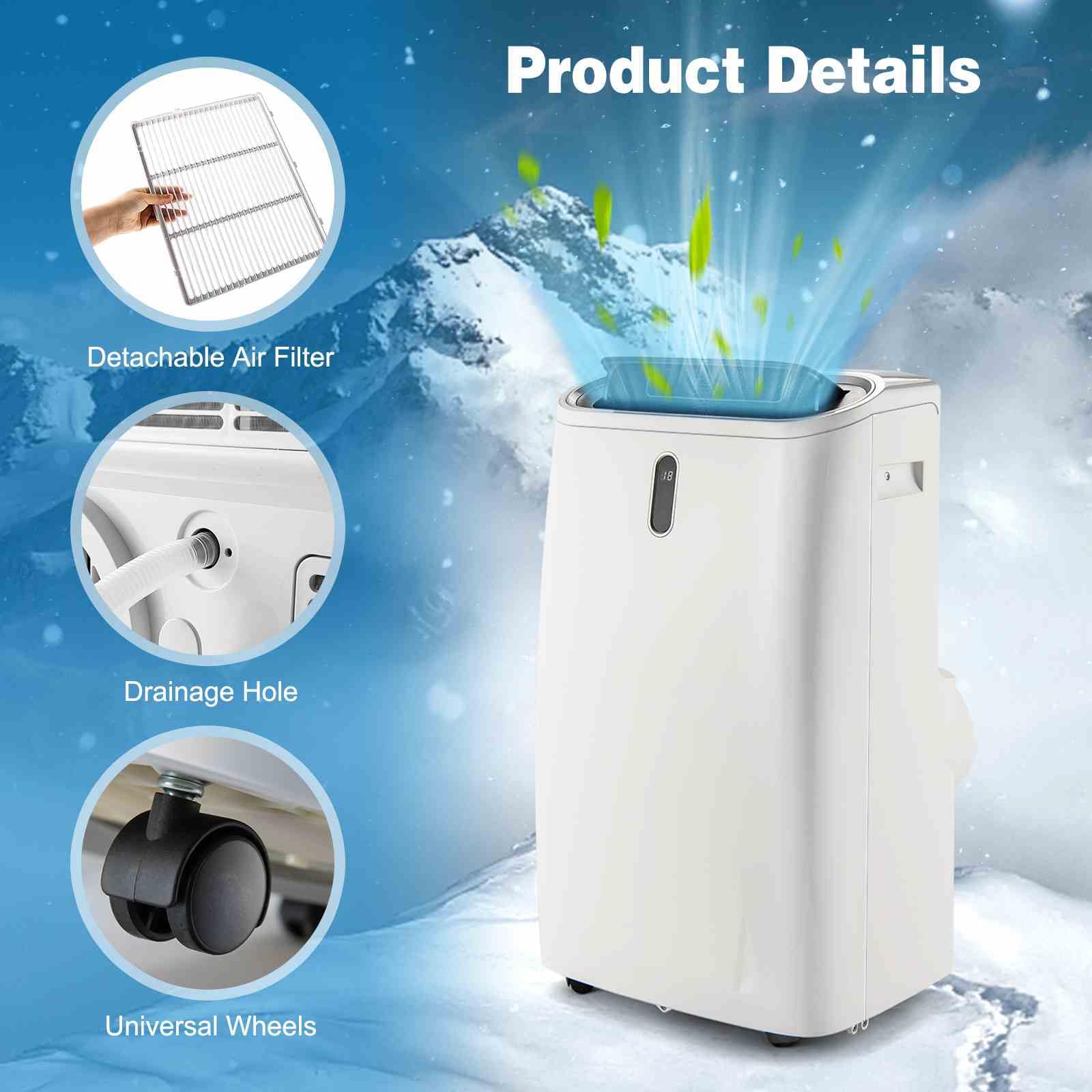 14000/16000 BTU 4-in-1 Portable Air Conditioner with Fan and Sleep Mode