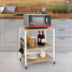 Giantex 3-Layer Microwave Stand Bakers' Rack, Kitchen Rolling Cart with 4 Universal Wheels and 10 Removable Hooks