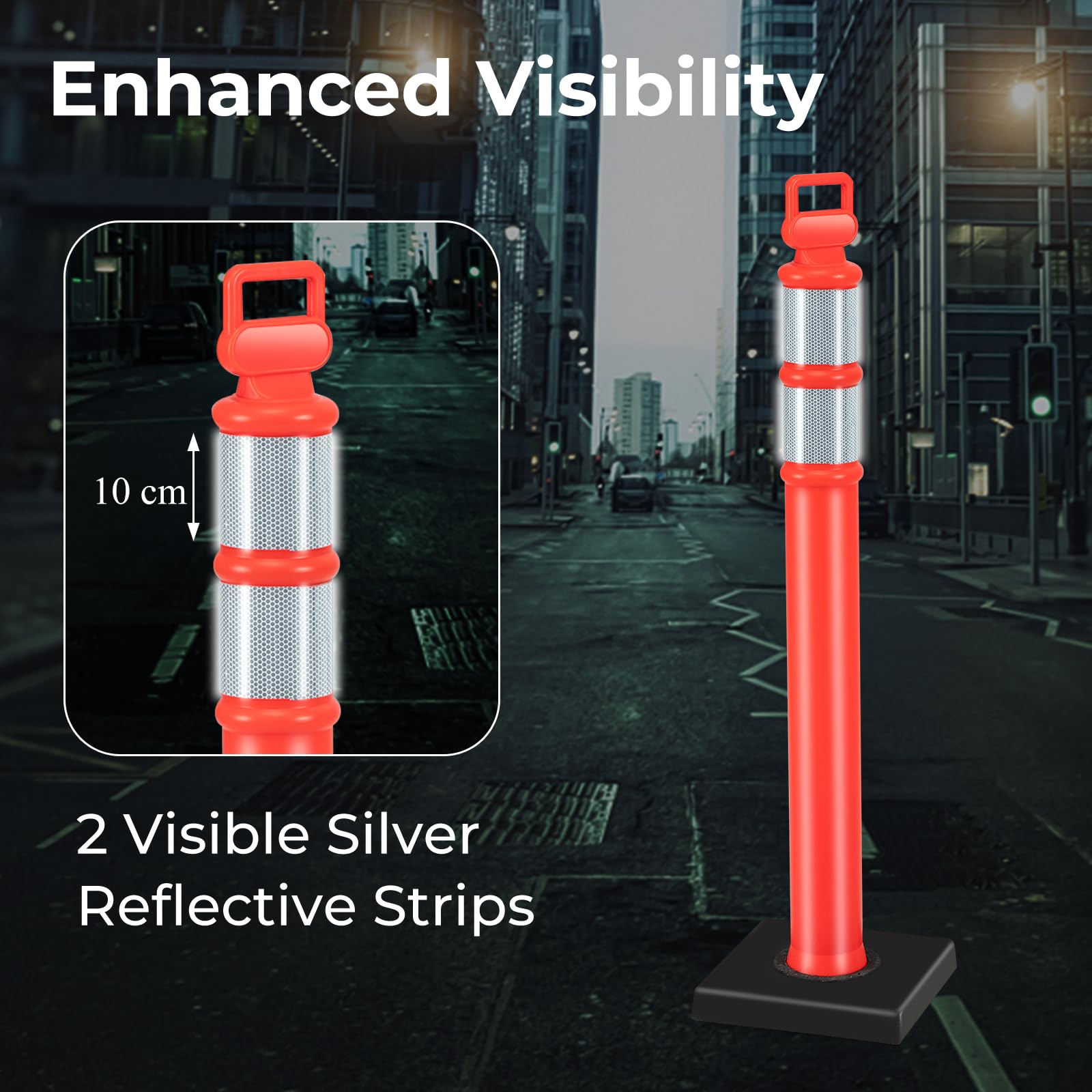 3 Pack Traffic Delineator Post, 114.5 cm Safety Traffic Barrier with Rubber Base