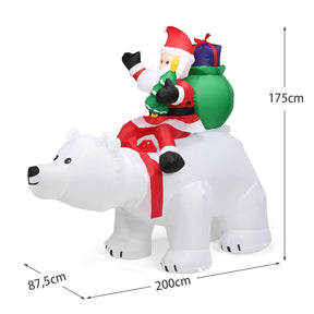 2M Inflatable Christmas Santa Riding Polar Bear with Shaking Head
