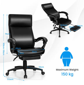 Giantex Ergonomic Executive Office Chair, High Back Leather Reclining Chair w/Headrest, Black