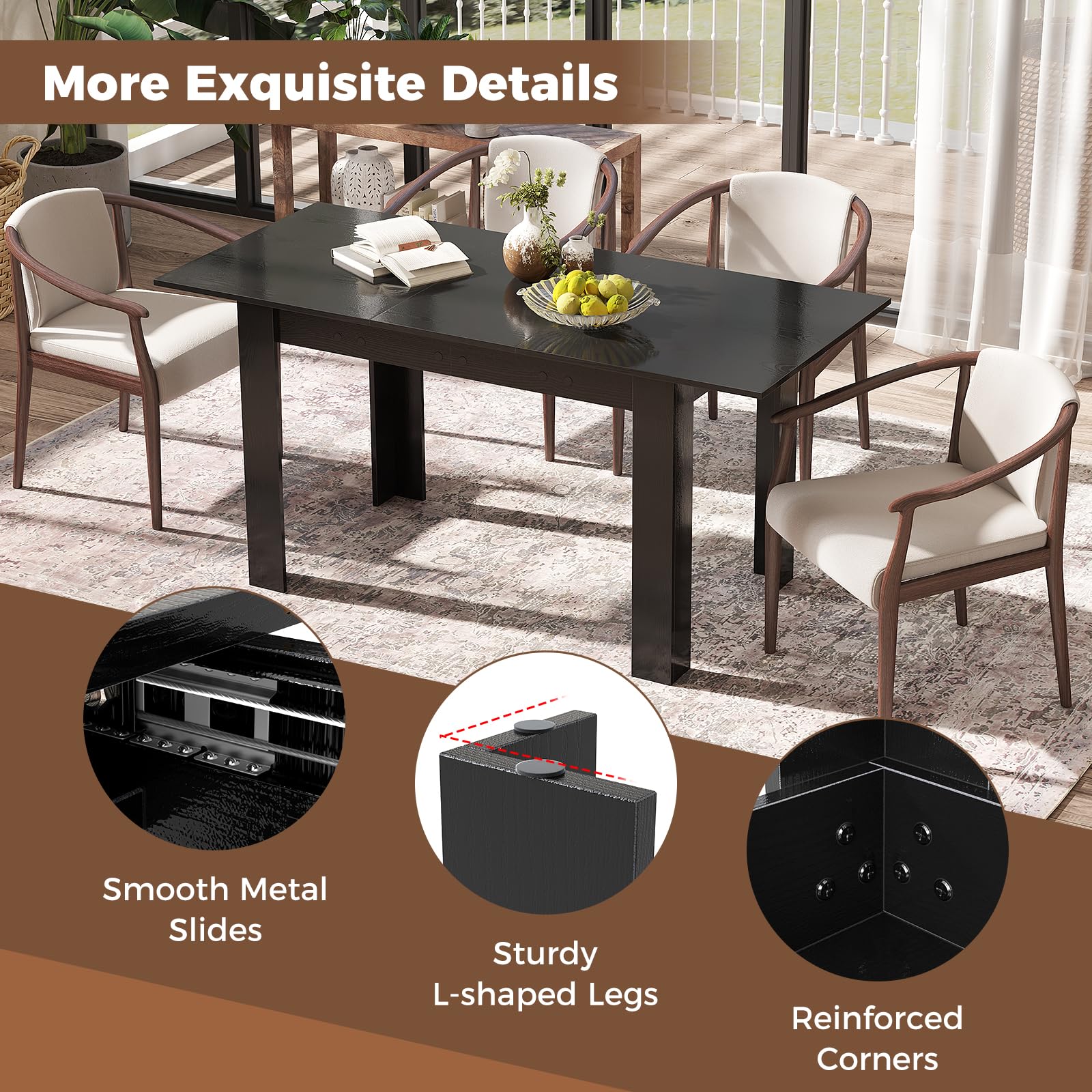 Extendable Dining Table Kitchen Industrial Table w/ Adjustable Tabletop