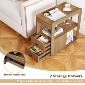 2-Drawer Sofa Side Table with Open Shelves, Modern Narrow End Table