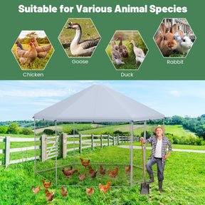Metal Chicken Coop, Chicken Run House Spire-Shaped Cage w/Wire Mesh & Lockable Door for Duck